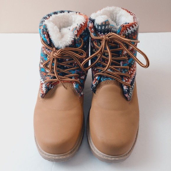 Olivia Miller Womens Sz 7 Lace Up Tan Ankle Booties Sweater Top Fashion Shoe - Picture 6 of 13